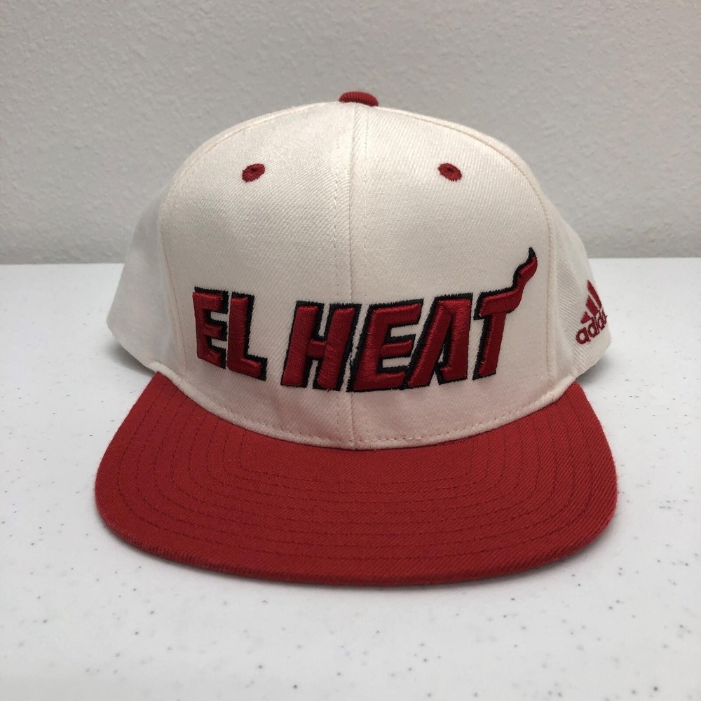Miami Heat Hat Cap Snap Back Mens One Size White NBA Basketball El Heat Adidas